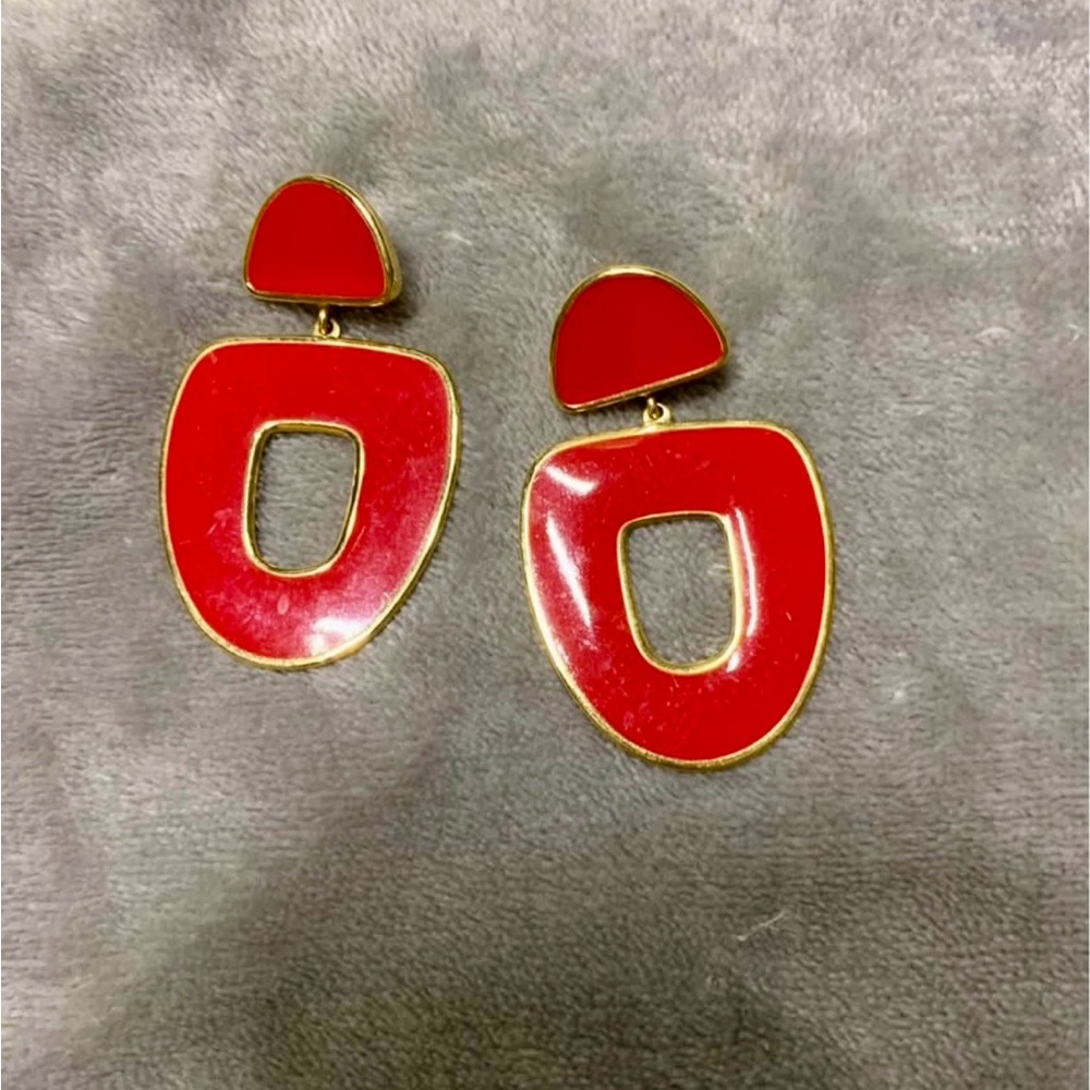 Vintage Red Enamel 1980’s Pierced Earrings